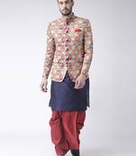 Blue Printed Dupion Silk Dhoti Kurta