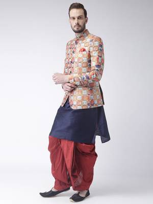 Blue Printed Dupion Silk Dhoti Kurta 2