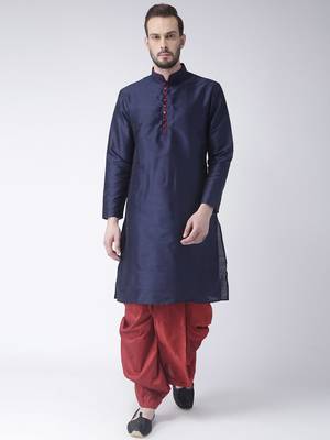 Blue Printed Dupion Silk Dhoti Kurta 3