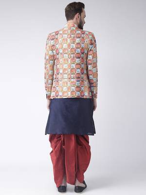 Blue Printed Dupion Silk Dhoti Kurta 4