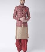Beige Printed Dupion Silk Dhoti Kurta