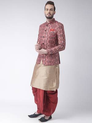 Beige Printed Dupion Silk Dhoti Kurta 2