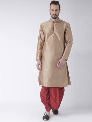 Beige Printed Dupion Silk Dhoti Kurta 3