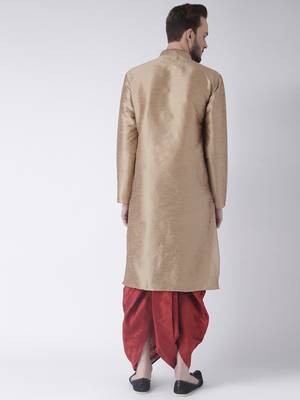 Beige Printed Dupion Silk Dhoti Kurta 4