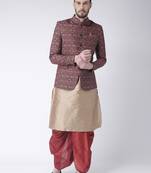 Beige Printed Dupion Silk Dhoti Kurta