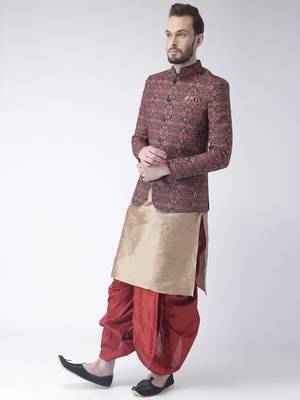 Beige Printed Dupion Silk Dhoti Kurta 2