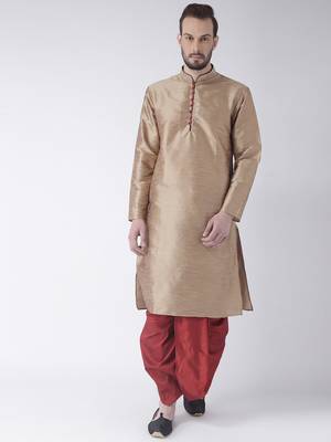 Beige Printed Dupion Silk Dhoti Kurta 3
