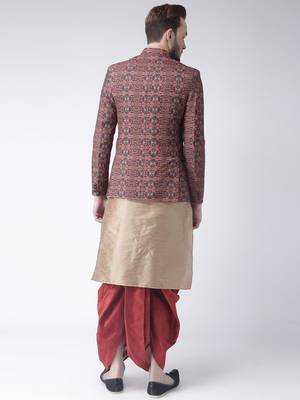 Beige Printed Dupion Silk Dhoti Kurta 4
