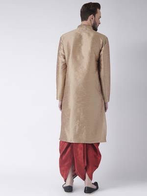 Beige Printed Dupion Silk Dhoti Kurta 5