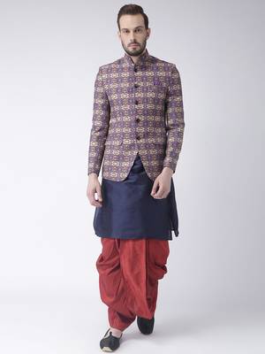 Blue Printed Dupion Silk Dhoti Kurta 1