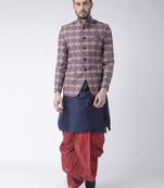 Blue Printed Dupion Silk Dhoti Kurta