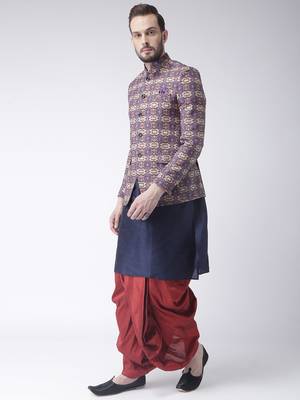 Blue Printed Dupion Silk Dhoti Kurta 2