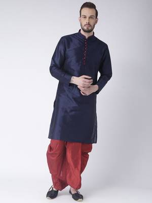 Blue Printed Dupion Silk Dhoti Kurta 3