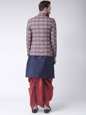 Blue Printed Dupion Silk Dhoti Kurta 4
