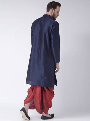 Blue Printed Dupion Silk Dhoti Kurta 5