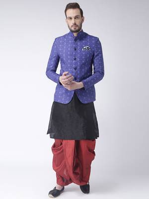 Black Printed Dupion Silk Dhoti Kurta 1