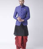 Black Printed Dupion Silk Dhoti Kurta