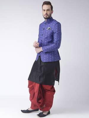Black Printed Dupion Silk Dhoti Kurta 2
