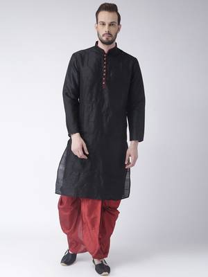 Black Printed Dupion Silk Dhoti Kurta 3