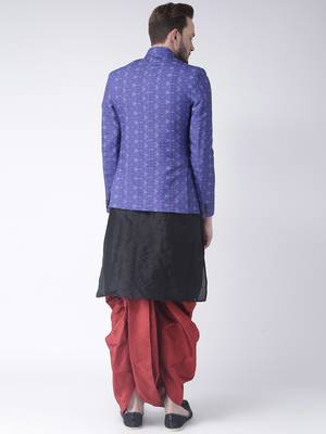 Black Printed Dupion Silk Dhoti Kurta 4