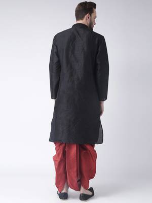 Black Printed Dupion Silk Dhoti Kurta 5