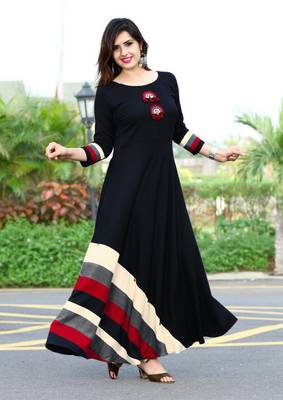 Blue embroidered cotton long kurti 1