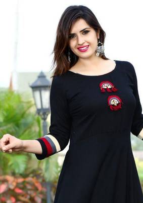 Blue embroidered cotton long kurti 2
