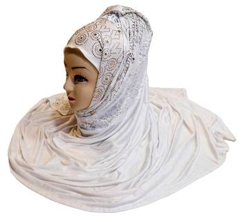 White Embroidered Cotton Hijab 2