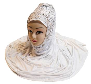 White Embroidered Cotton Hijab 3