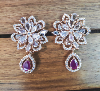 Pink cubic zirconia danglers drops 1