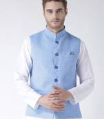 Blue Plain Linen Nehru Jacket