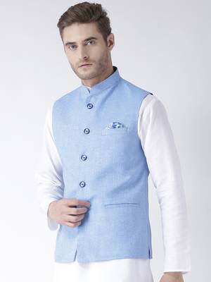 Blue Plain Linen Nehru Jacket 2