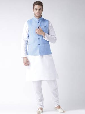Blue Plain Linen Nehru Jacket 4