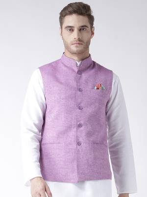 Purple Plain Linen Nehru Jacket 1