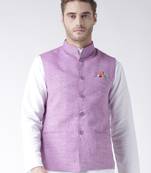 Purple Plain Linen Nehru Jacket