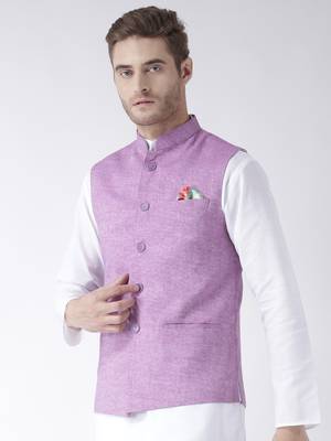 Purple Plain Linen Nehru Jacket 2