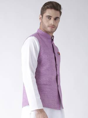 Purple Plain Linen Nehru Jacket 3
