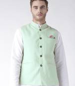 Green Plain Linen Nehru Jacket