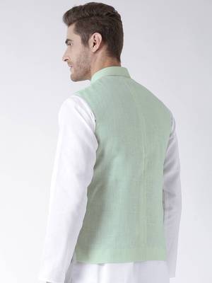 Green Plain Linen Nehru Jacket 5