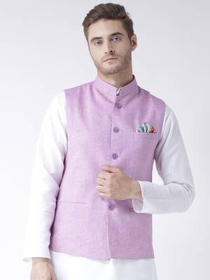 Purple Plain Linen Nehru Jacket 1