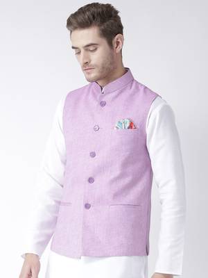 Purple Plain Linen Nehru Jacket 2