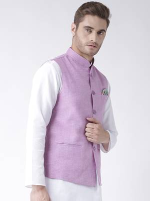 Purple Plain Linen Nehru Jacket 3