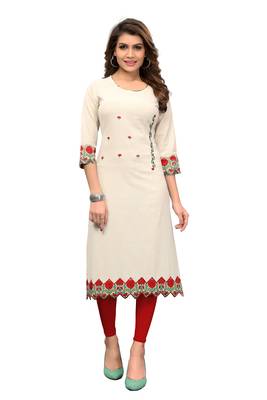 Off-white embroidered cotton kurti 1