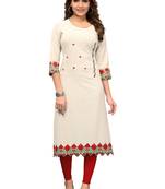 Off-white embroidered cotton kurti