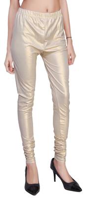 Beige Gold Color Ankle Length Plain Leggings 1