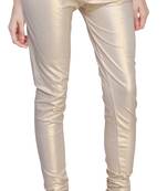 Beige Gold Color Ankle Length Plain Leggings