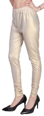 Beige Gold Color Ankle Length Plain Leggings 2