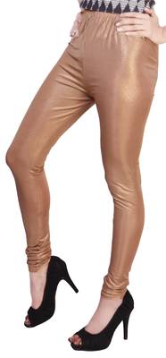 Brown Gold Color Ankle Length Plain Leggings 2