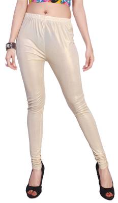 Cream Gold Color Ankle Length Plain Leggings 1
