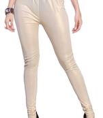 Cream Gold Color Ankle Length Plain Leggings